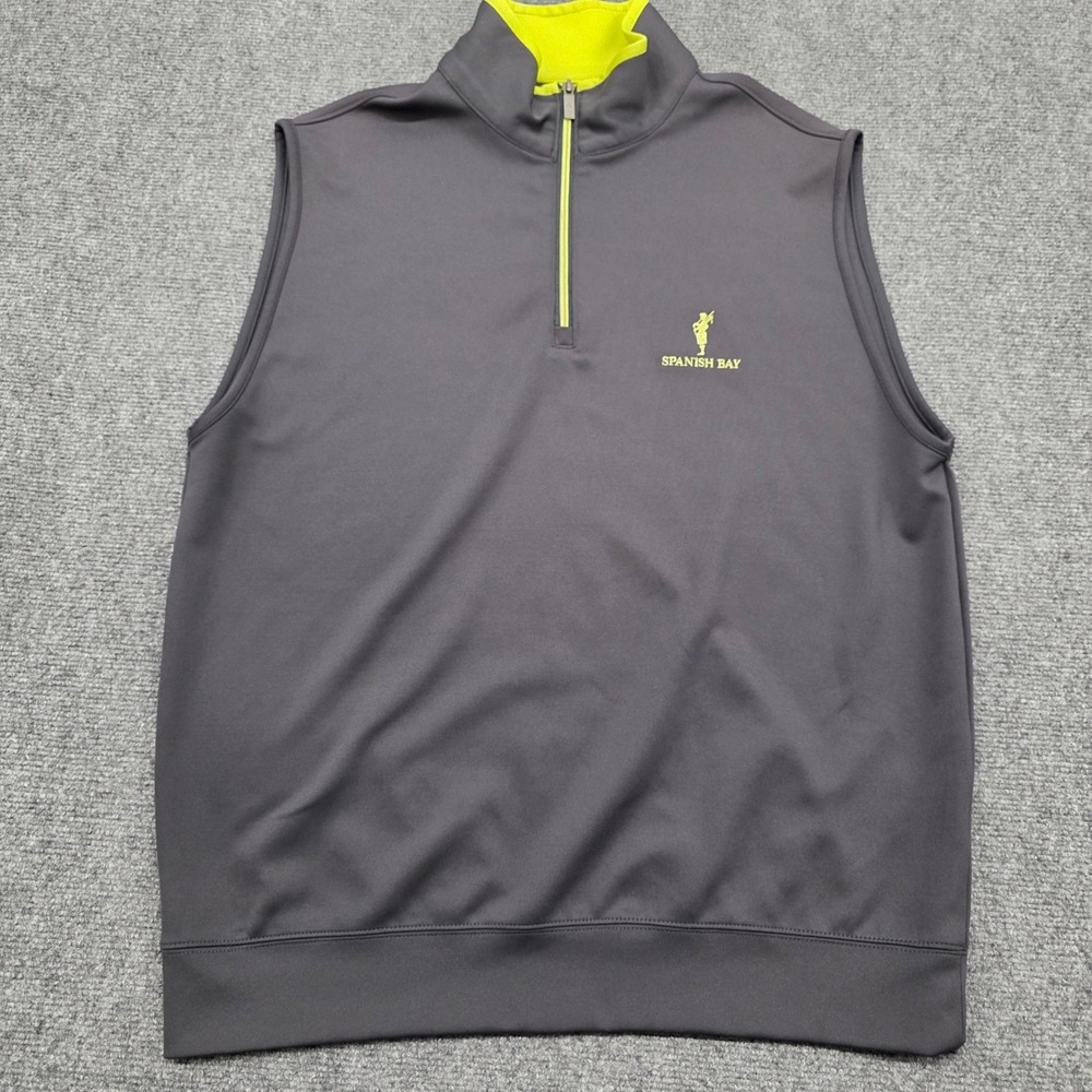 Antigua Mens Spanish Bay Golf Vest Large Gray Neon Yellow 1/4 Zip Pullover